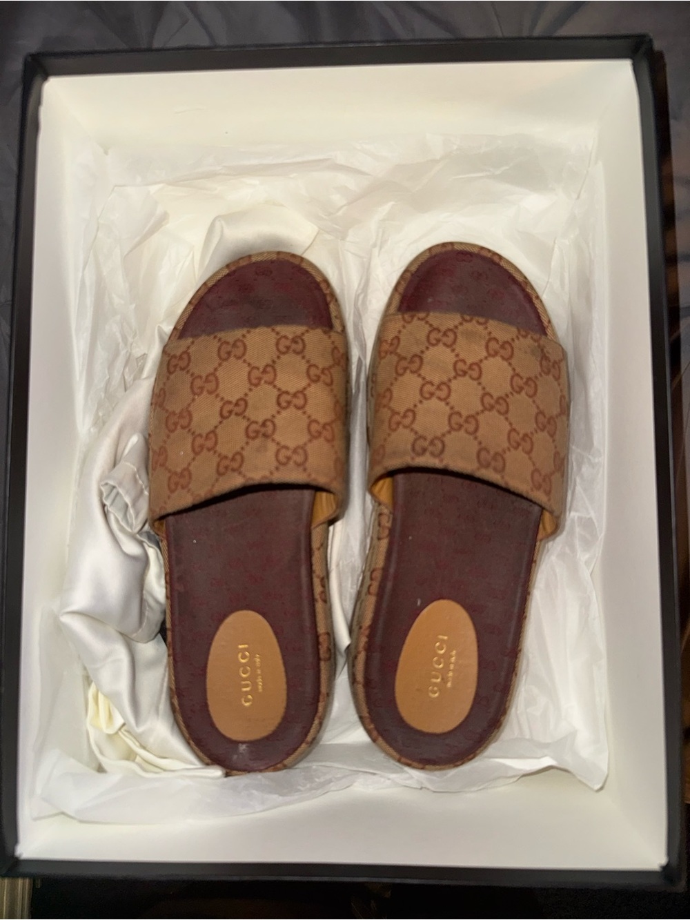 Gucci Brown GG Monogram Slide Sandals